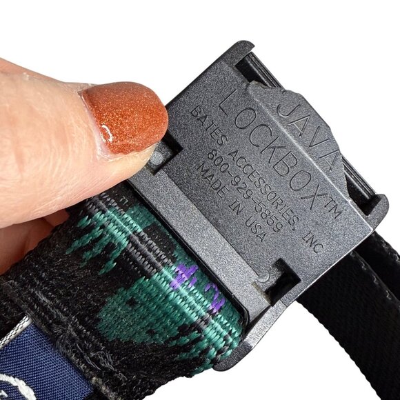 Thomas Bates Black Nylon Belt Lizard Print 44” Made In USA Durable Nylon - Picture 4 of 5